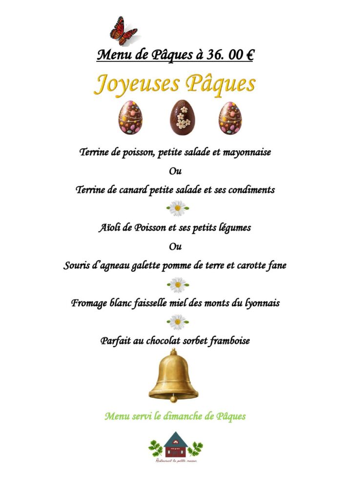 menu à 36.00 euros pâques